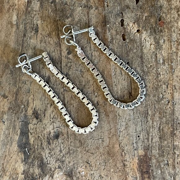 Sterling Silver Box Chain Dangle Earrings-NEW - Picture 9 of 15